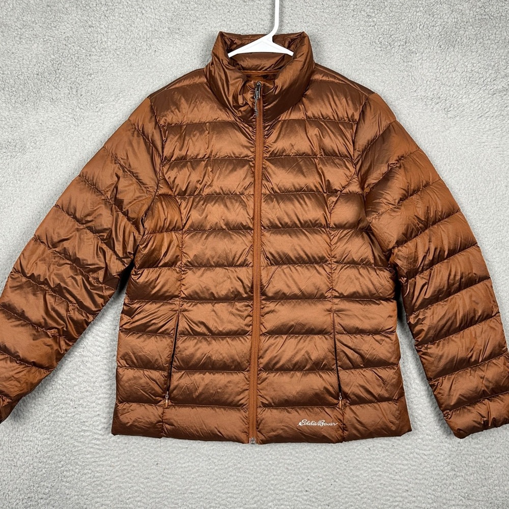 Eddie Bauer Jacket Womens Large EB650 Puffer Bronze Down Insulated Full Zip EUC